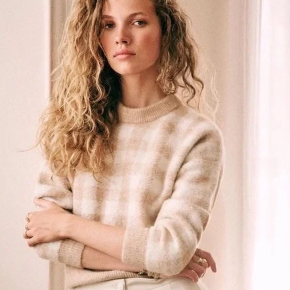 SÉZANE Becky Jacquard Knit Alpaca Jumper - Camel/Ecru Women’s Sz Sm